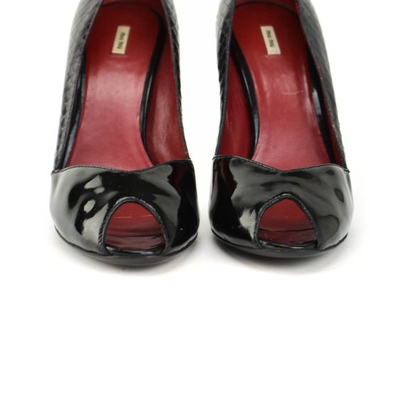 MIU MIU: Black, Leather & "Python" Crystal Heels - Picture 5 of 10